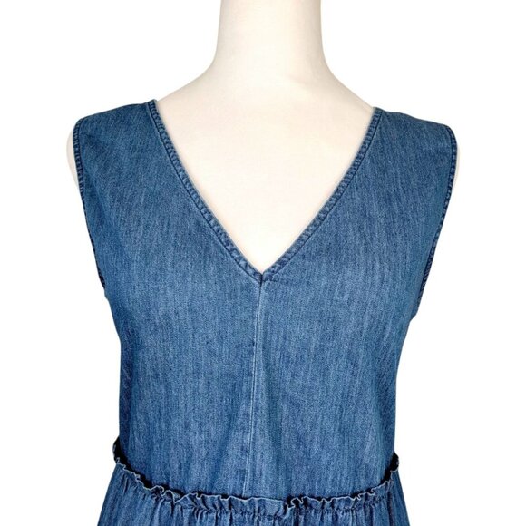 True Craft Womens Sleeveless Denim Tiered Dress Size L V-Neck & Back Tie Closure - Picture 5 of 16